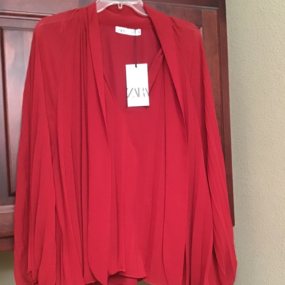 Zara Red Draped Tunic Top